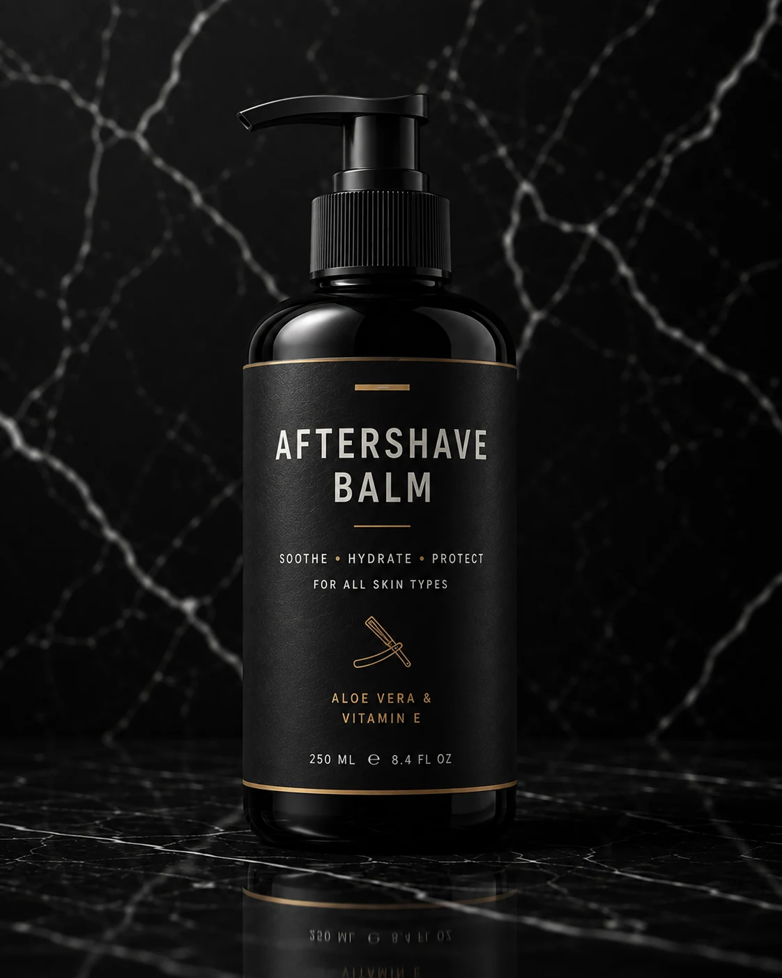 Tube labelled Aftershave Balm in the fictional BLACKLINE shop.