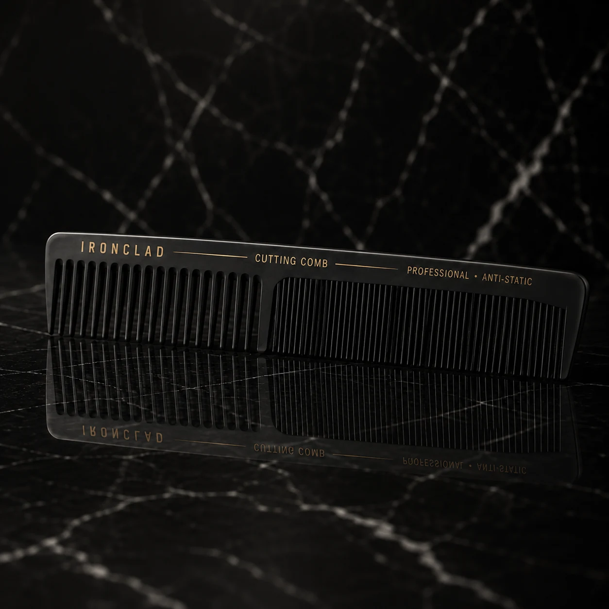 Black cutting comb in the fictional BLACKLINE shop.
