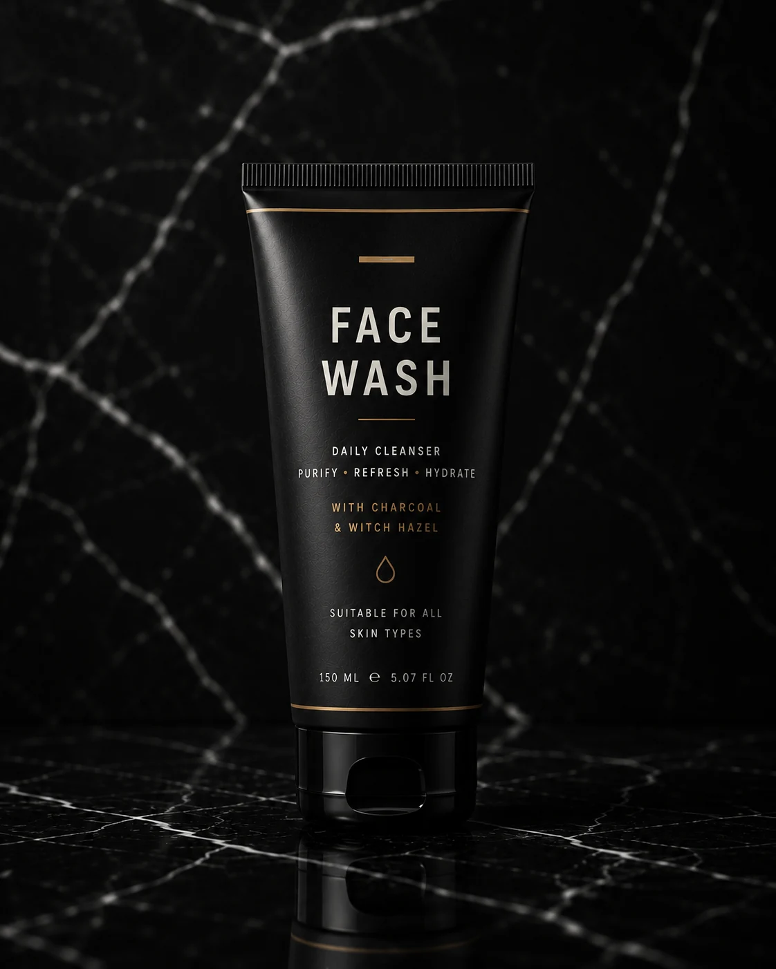 Tube labelled Face Wash in the fictional BLACKLINE shop.