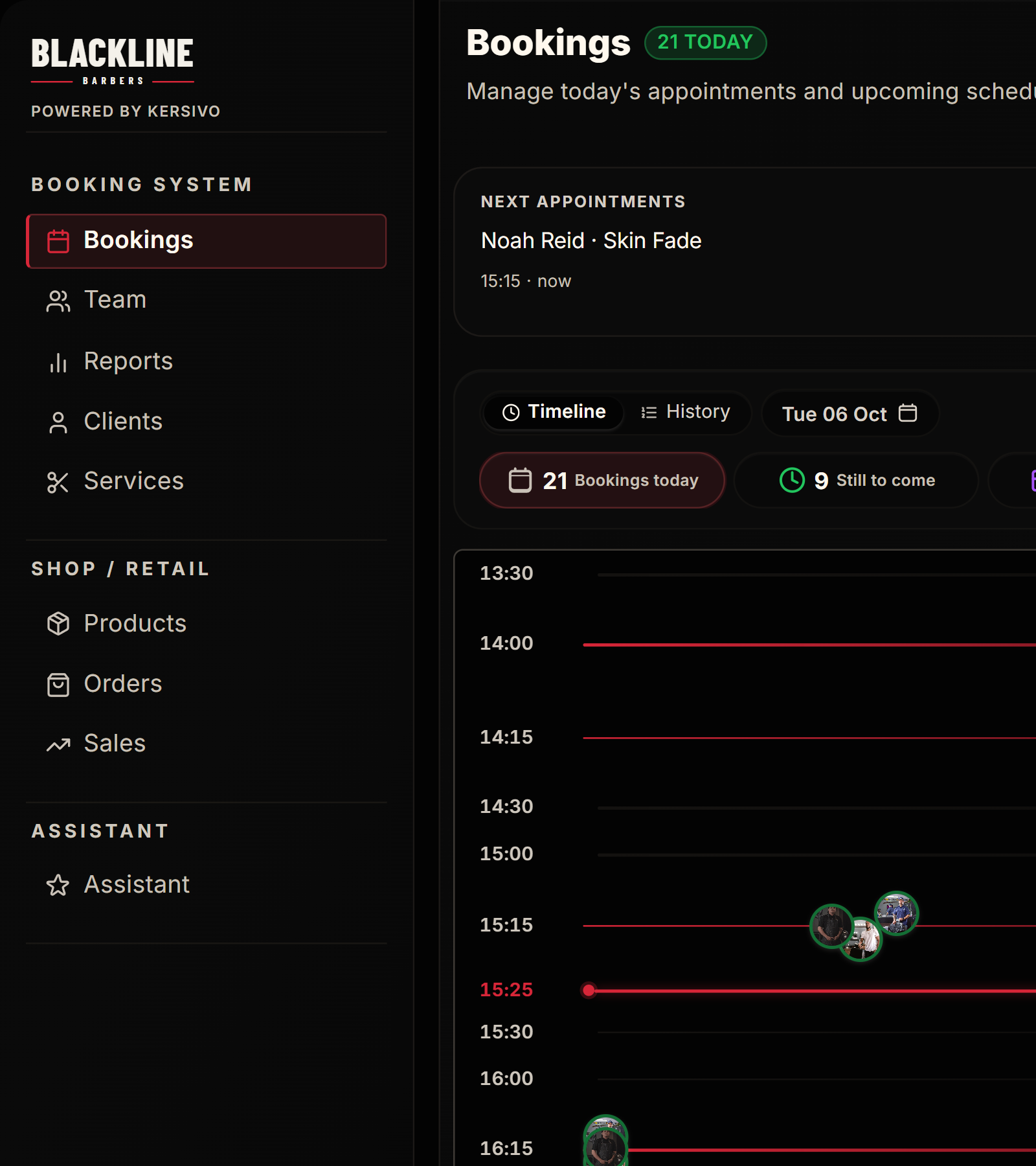 KERSIVO barbershop admin dashboard preview